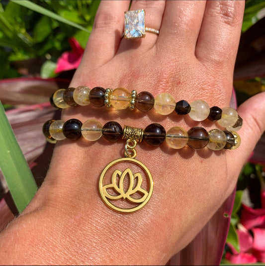 Smoky Quartz Citrine Golden Rutile Bracelet