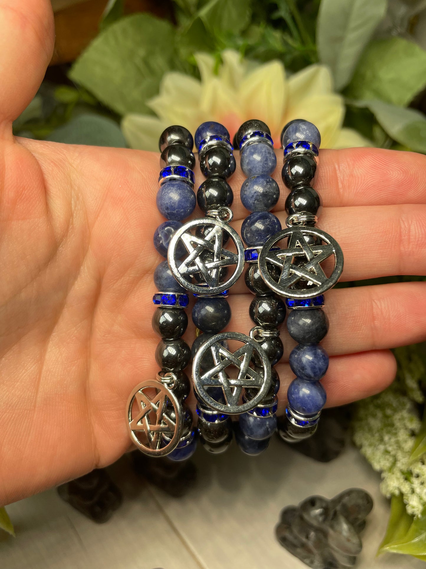 Hematite and Sodalite with Pentacle charm