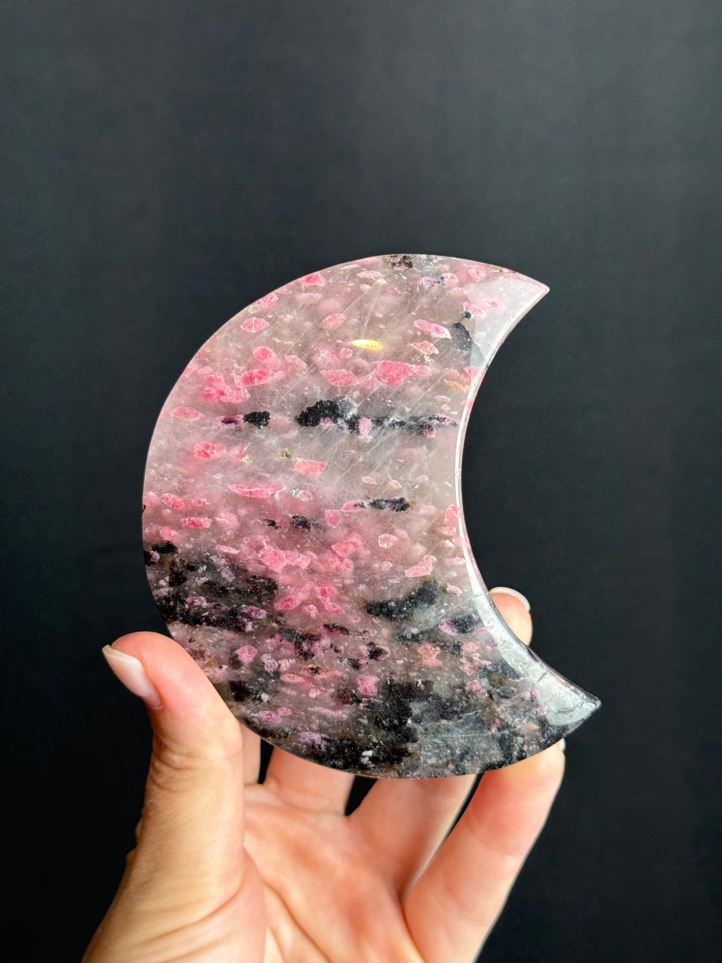 Rhodonite and Quartz Moon