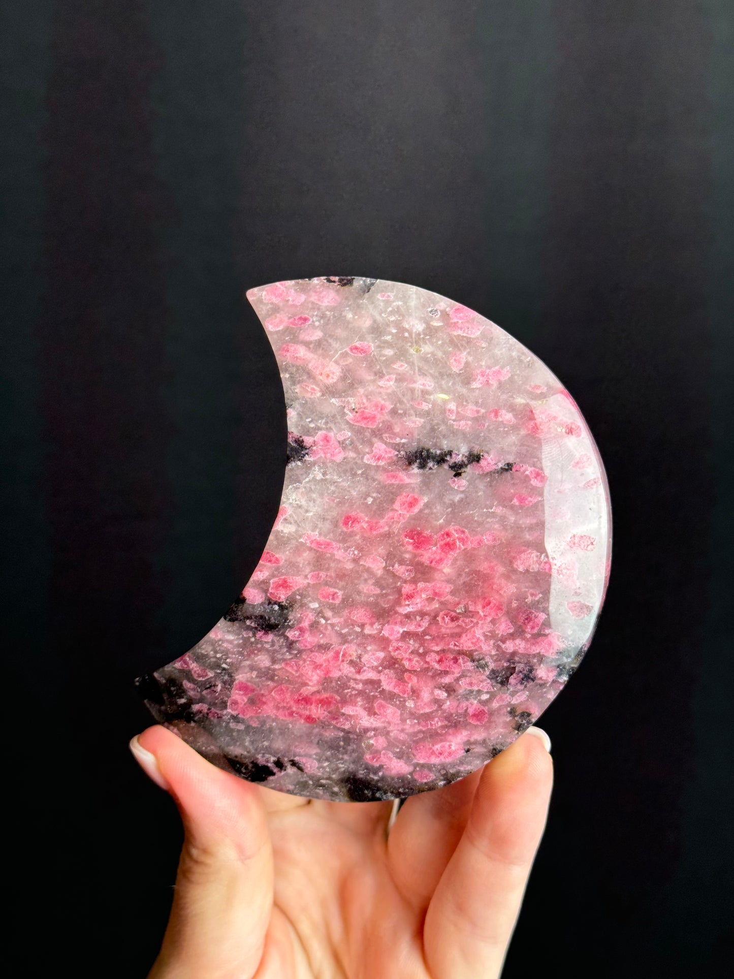 Rhodonite and Quartz Moon