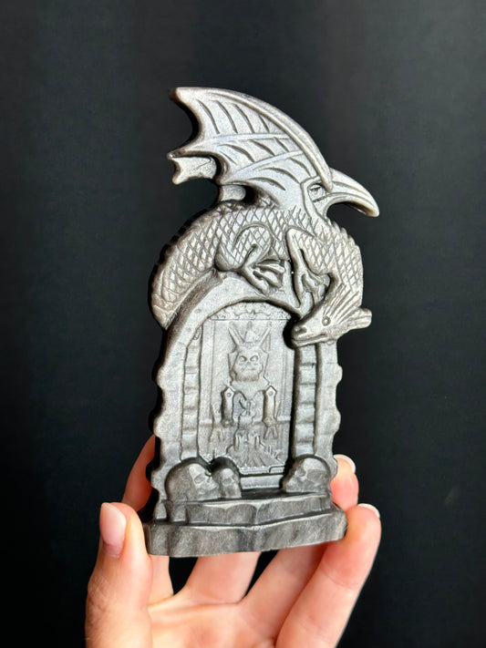 Silversheen Obsidian Dragon Gravestone