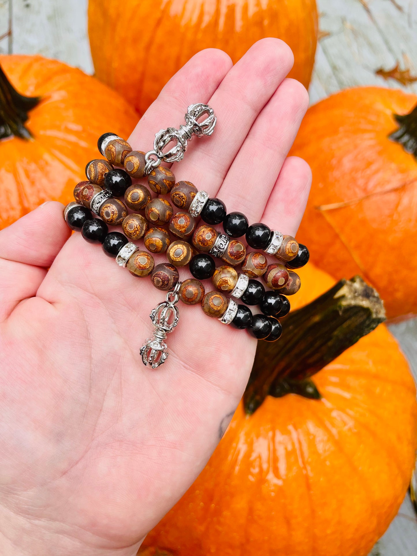 Tibetan agate and black tourmaline