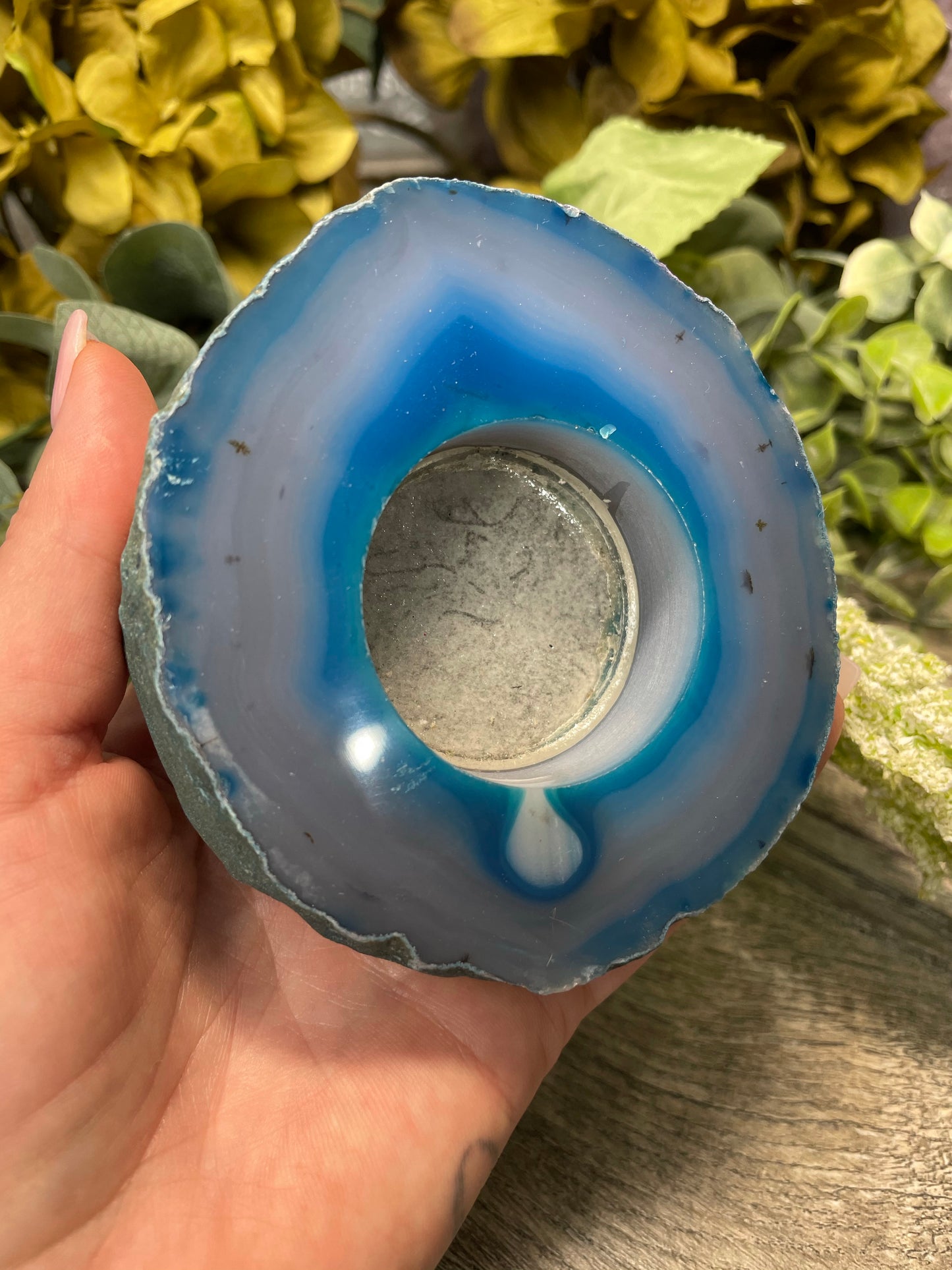 Blue Dyed Agate Candle Holder