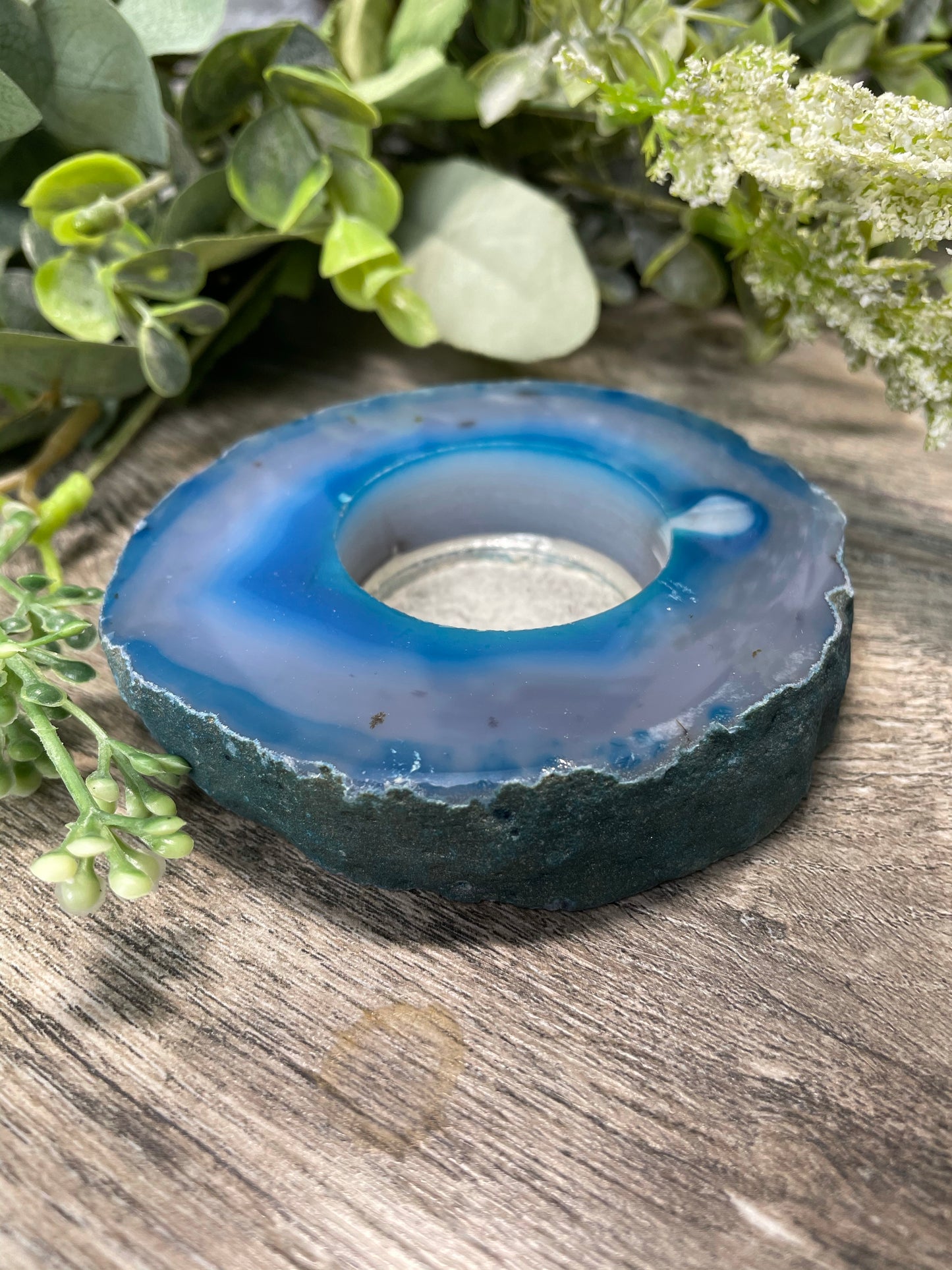 Blue Dyed Agate Candle Holder